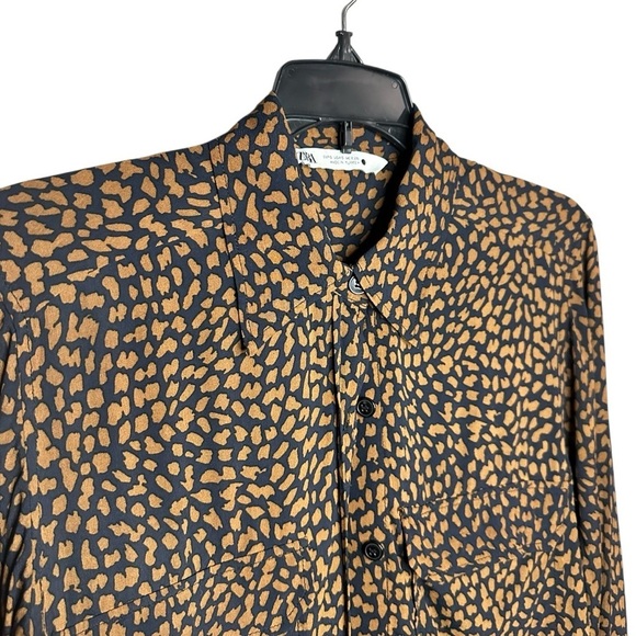 Zara Long Sleeve Blouse Black Brown Size Small - Picture 7 of 12